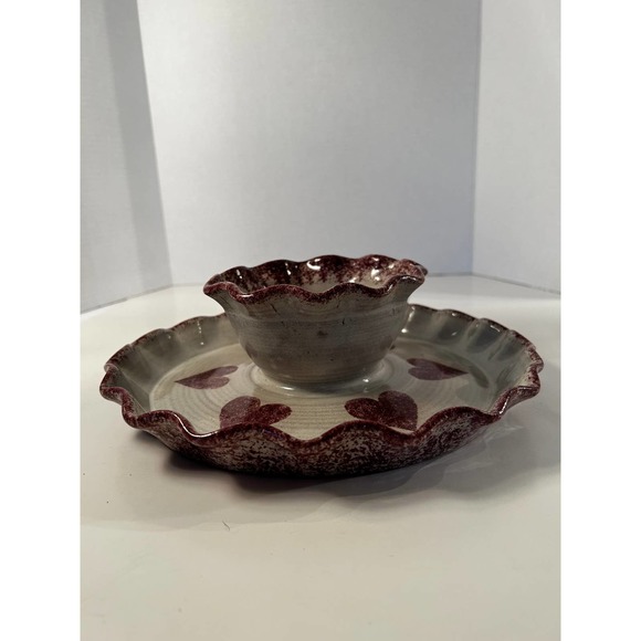 Ceramic Hand Thrown One Of A Kind Ceramic Chip and Dip Serving Dish - Picture 3 of 7